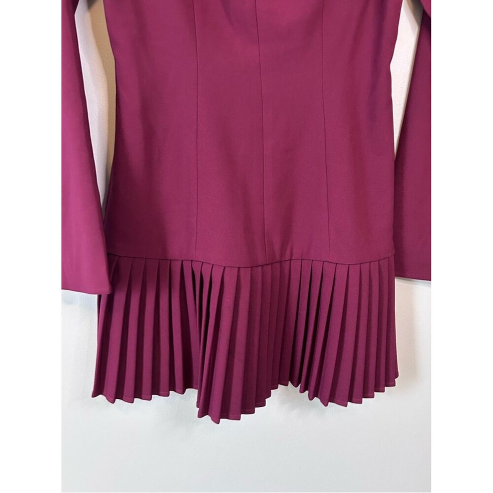Commense Burgundy Bell Long Sleeve Pleated Hem Mini Dress Size Small - Picture 3 of 7